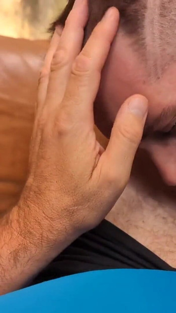 Emotional moment from "Hairy Dad Breeds his boy after sweaty gym session"