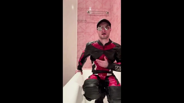 Leather Biker Kinkysirius Take a Shower in Motogear Fetish Outfit!