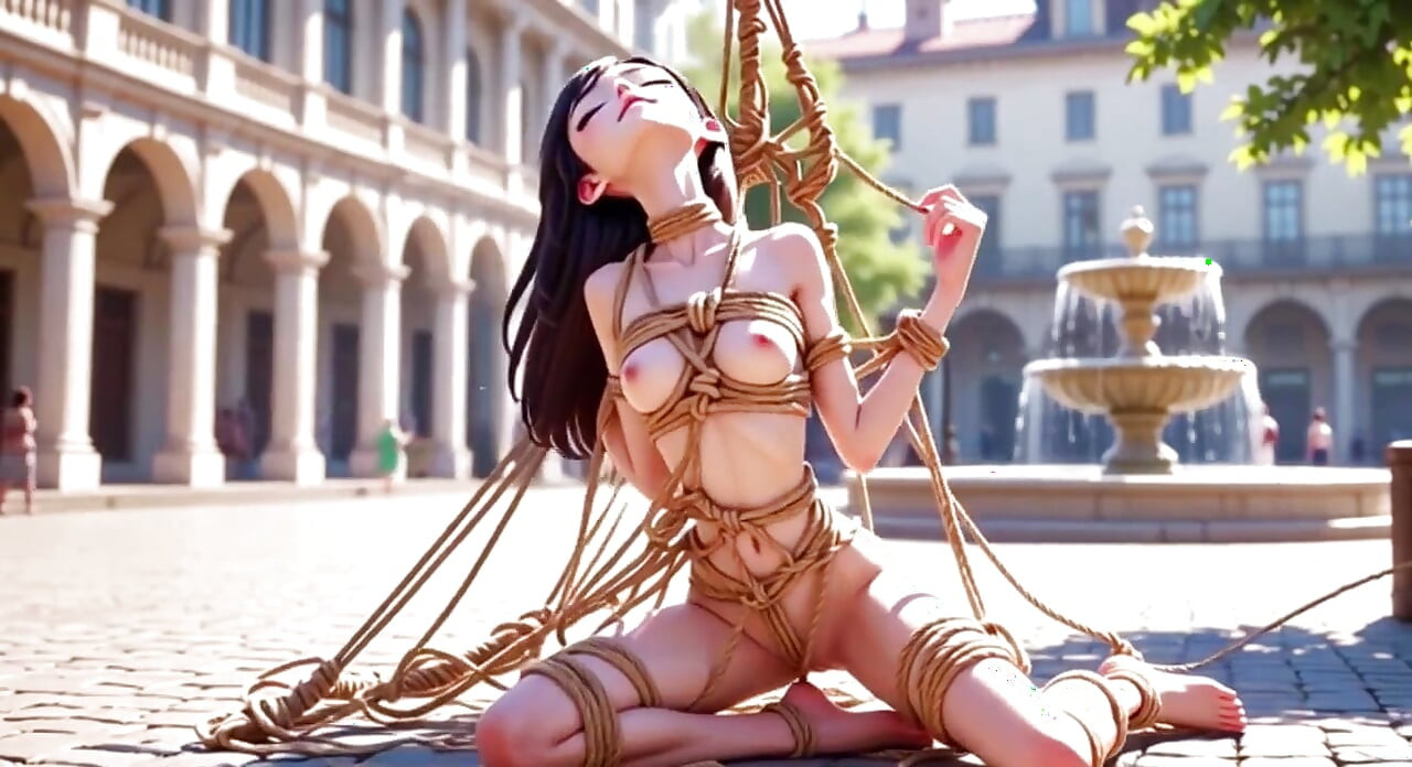 Public Plaza Bondage - Naked Woman Suffering Humiliation