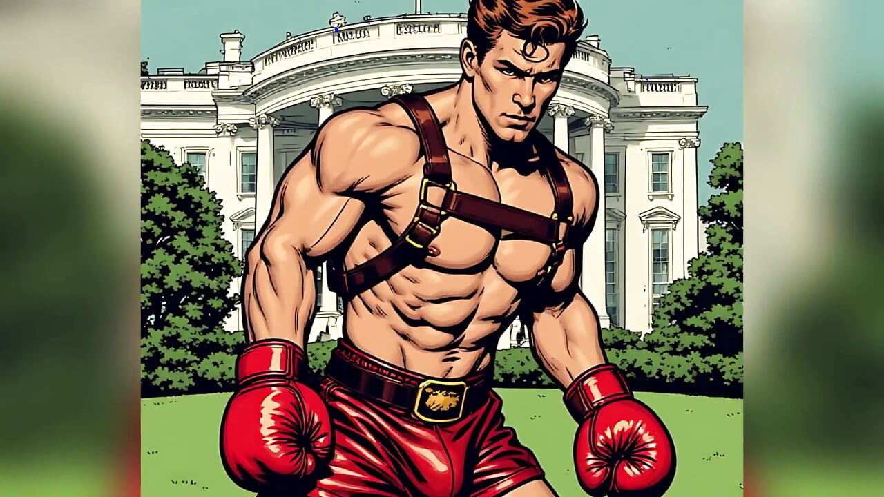 White House Lawn Fighter Bulge Comic Style Art