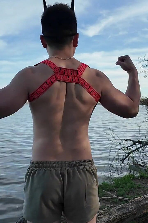 Asian Muscle God Strips Bare by the Lake - Ripped Physique on Full Display & Massive Load