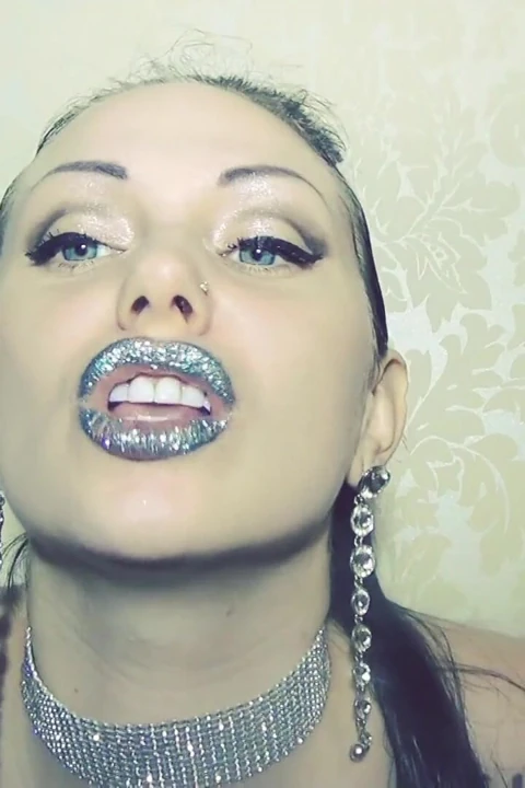 Blue glittery lips smelling & worship
