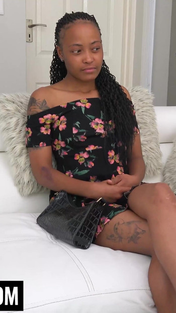 Stunning moment from "Big Booty Black Babe Riding White Dick POV Cowgirl On Couch Casting"