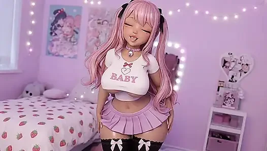 Cute Thicc Pink Hair Anime Girl Crop Top & Pleated Skirt