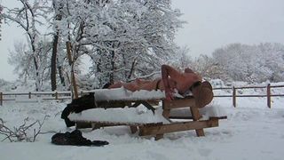 Harte Ausstellung, nackt im frischen Schnee