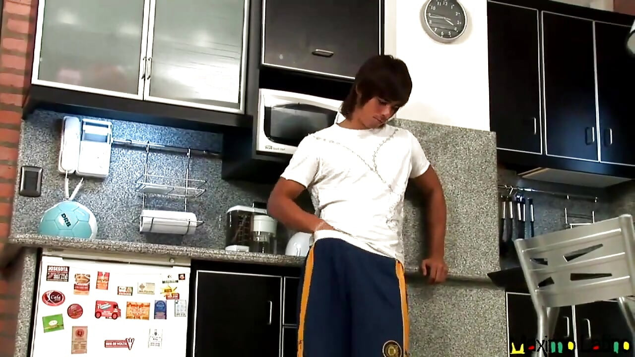 Sexy Tan Line Latino Anakin Hair Jack off in Kitchen Solo Jerk Dick Jizz!