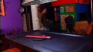 Fat assed black beauty sucks stud's dick then gets banged on the pool table