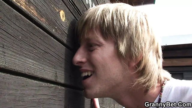 He fucks busty blonde granny in public dressing cubicle