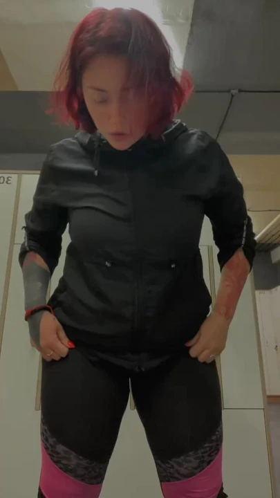 redhead, chubby before a workout at the gym