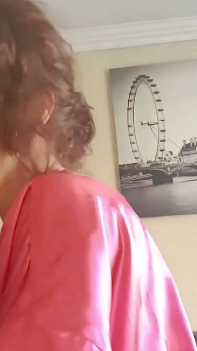 Girl in pink robe sucking cock and giving handjob till she cums | Clip 1
