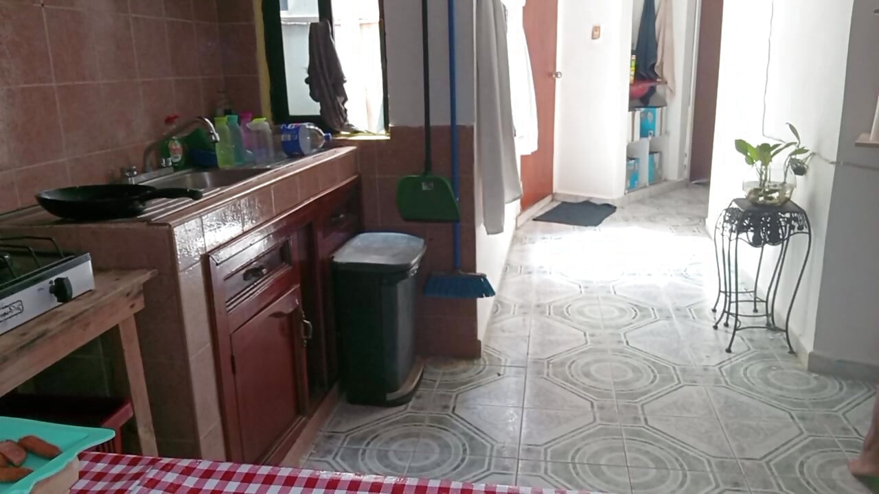 Mom in Bralett in the Kitchen