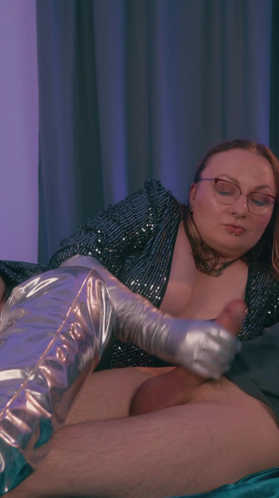 FemDom HandJob and Cock Biting, Dirty Talking MILF in leather gloves, cum eating instruction in the end! | Clip 1