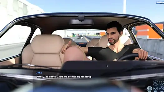 Stieftochter lutscht stiefvater-schwanz, während er auto fährt