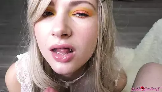 POV, Hot Blonde Is Sensually Sucking A Big Dick after Work - Cum in