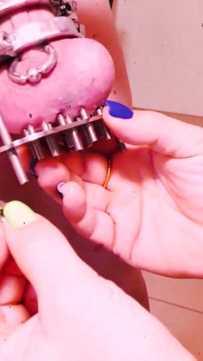 CBT extreme! Medioeval instruments for cock! Lady Morgana cages Slave F's cock without mercy! | Clip 1