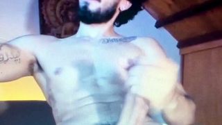 Bearded muscle Latino edging his huge hard cock