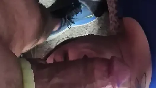 Love when she leans back off the bed and opens her whore hole throat.