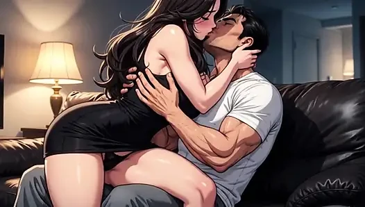 Wanita Berusia 25 Tahun Ayah Tirinya Di Sofa Dalam Seks Berisiko Diam (Dihasilkan Oleh AI)