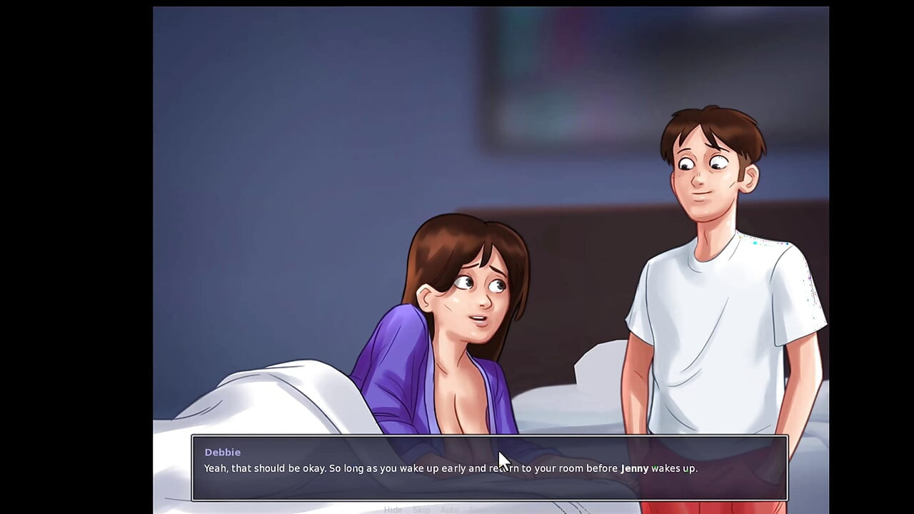 Summertime Saga, she gave him a handjob in the shower and cleaned him up.