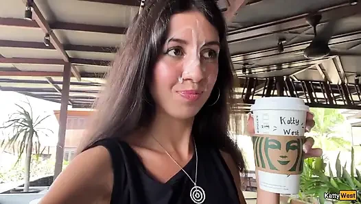 Crazy Cumwalk in Starbucks - Blowjob in Public Toilet, Drinking Coffee with Sperm