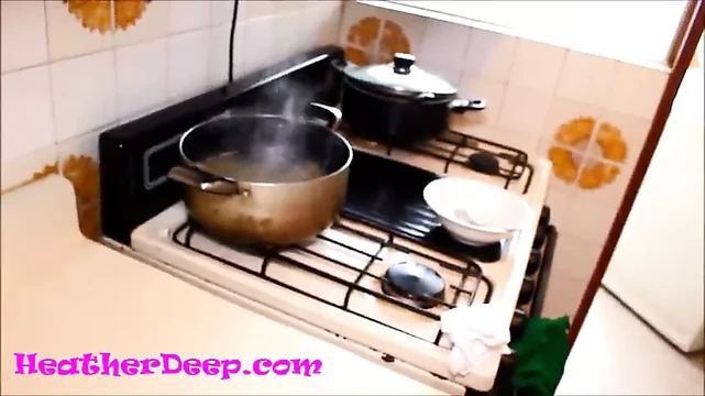 Heather Deep Scared in Kitchen gives deepthroat creamthroat