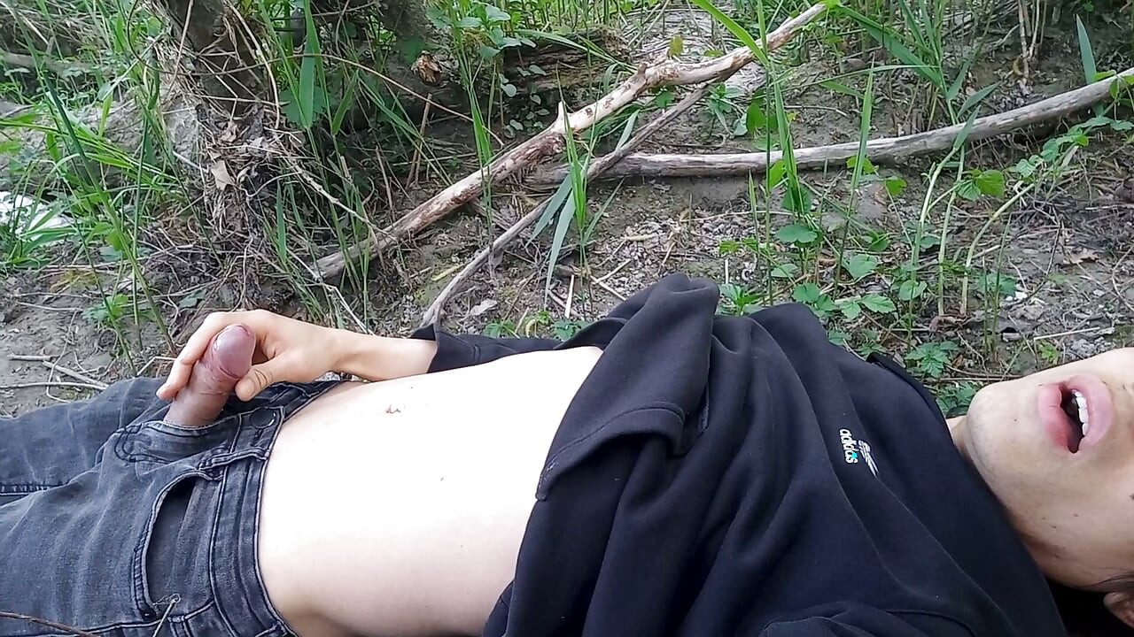 Cock exposed through the pants fly, this cute gay boy, humping, precuming, cumming, cleaning sperm on dick outdoors Jon Arteen