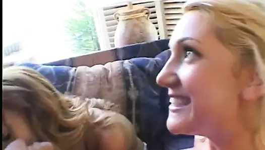 Lesbian girlfriends share one stiff cock