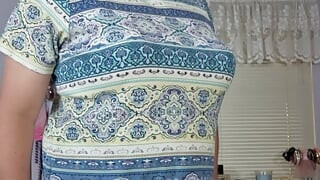 Blonde busty granny tranny cougar Vicki strips for hot young men!