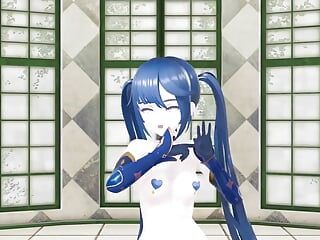 Mona Genshin impacta hentai nua dança mmd 3D - cor do cabelo azul editar smixix