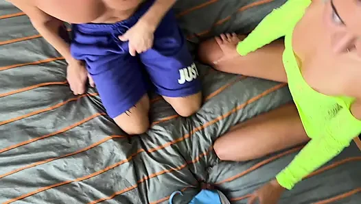 Bi threesome - a stranger invited a married couple to have fun and fucked them in the forest
