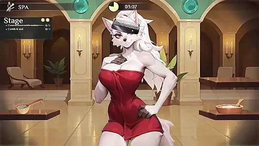Pelzmädchen mit dicken möpsen zeigt ihren dicken arsch in engen shorts - hotel tales (steam-spiel) - animiertes hentai-spiel 3D