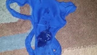 Cum on Allison's Victoria Secret Blue thong