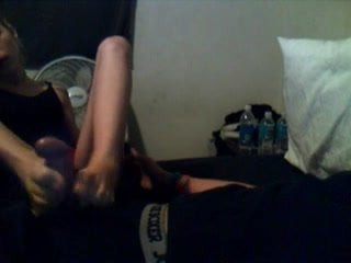 Home video blow, hand and footjob by nice blonde