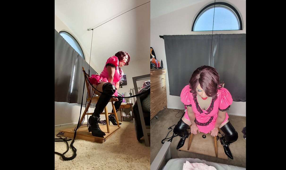 Sissy Candy in Self Bondage with Huge Dildos