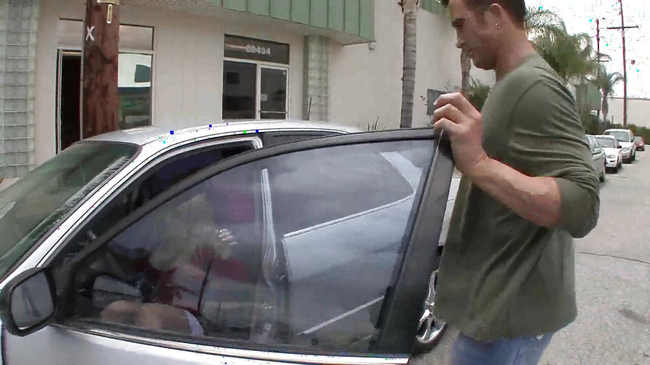 Hot blonde with car trouble slammed by a boy