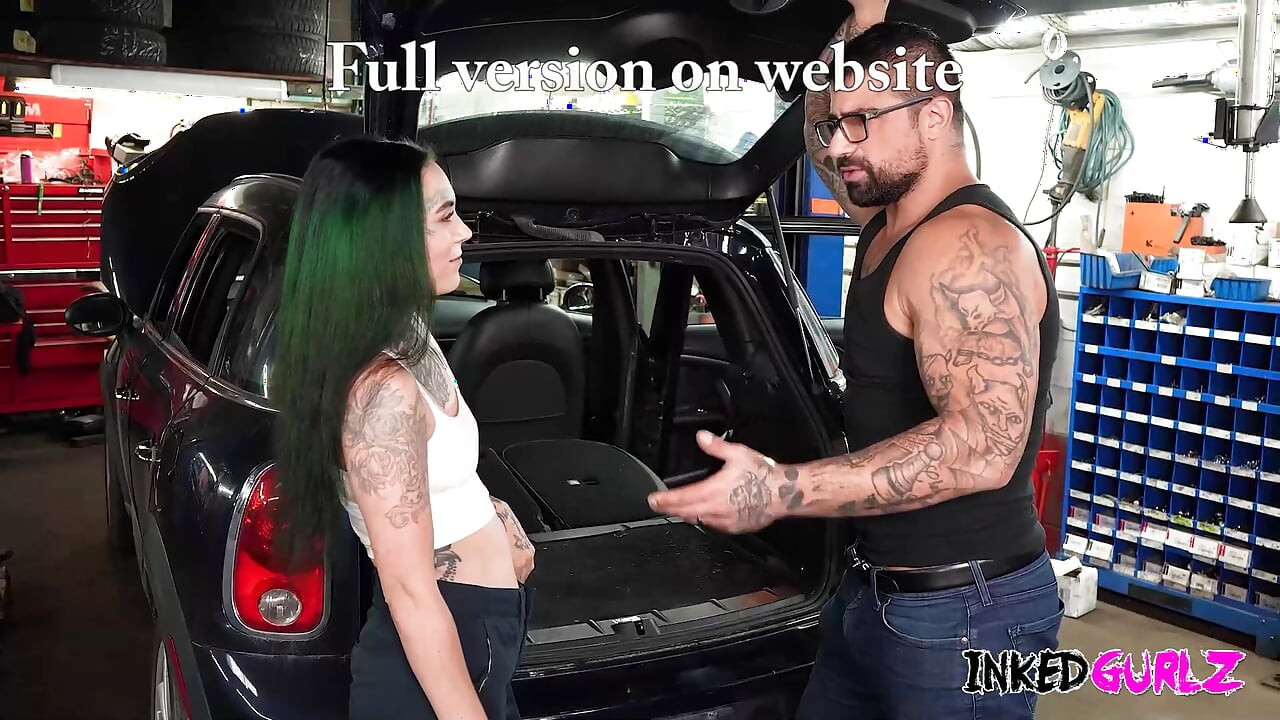 Inked Gurlz - A Petite Tattooed Brunette is Nailed Hard in the Garage