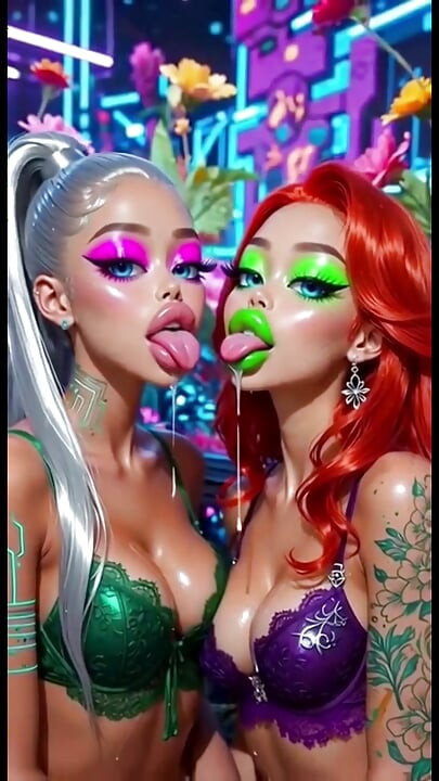 Funny Lesbians Tongue and Kiss Fetish, Ai Animation