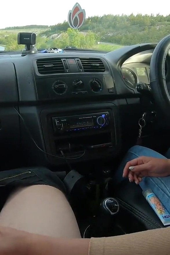 Risky Car Handjob Near the Road