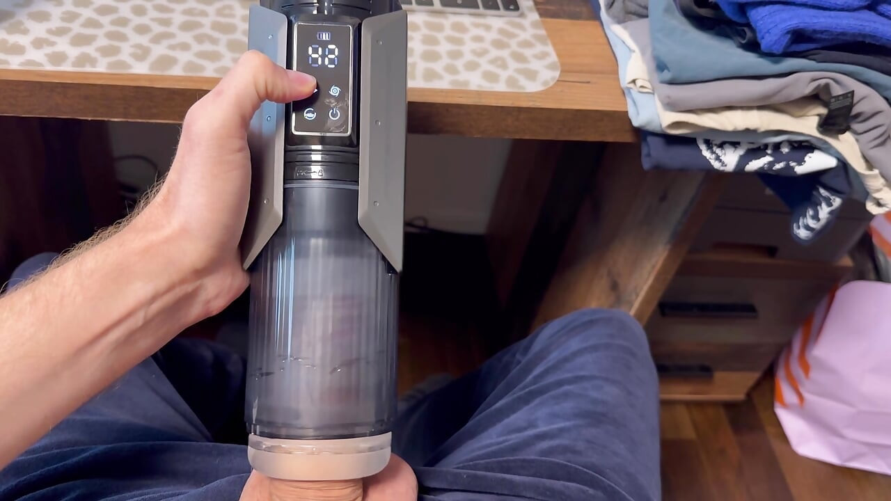 More important things to do during home office: playing with my big uncut cock vacuum pump automatic sex toy in front of camera