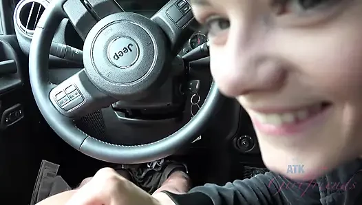 POV Elsa Jean Car Blowjob & Handjob! Blonde sucks, rides hard then jerks massive cumshot