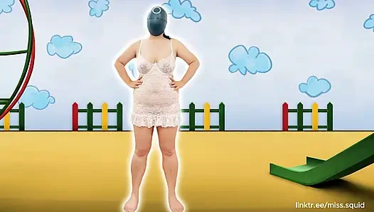 Beyaz iç çamaşırlı bayan kalamar egzersizleri