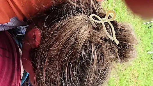 A little outdoor fun after yard work. Some cock worshiping and reverse cowgirl riding in our outdoor swing.