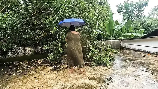 Big boobs and ass exposed on a rainy day in public, Beautiful chubby girls getting naked in rain outdoor.