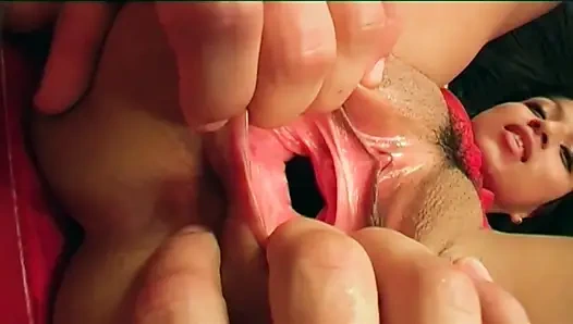 Gorgeous brunette with hairy pussy has fun with a big cock