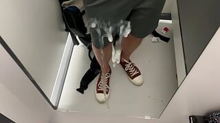 Cumming on mirror - public jerk off - thick and creamy cum