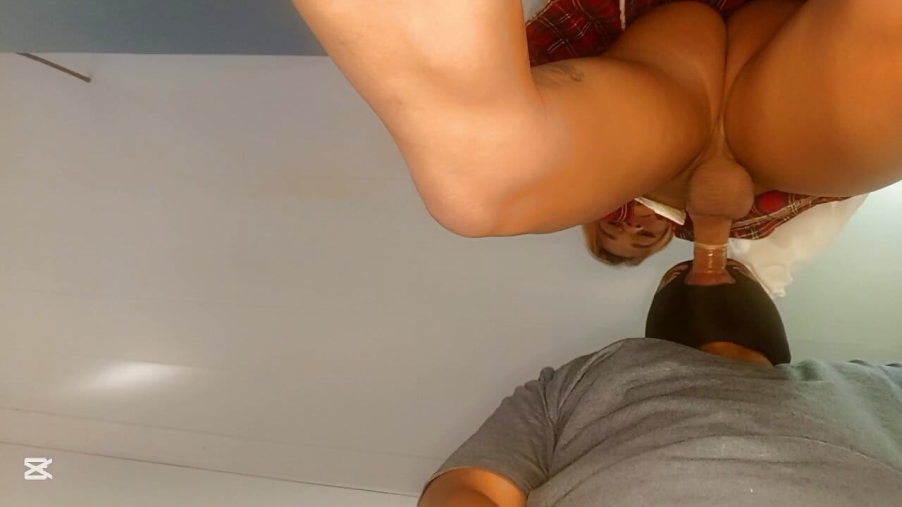 Teacher can't resist seeing the hard cock of his skinny trans student