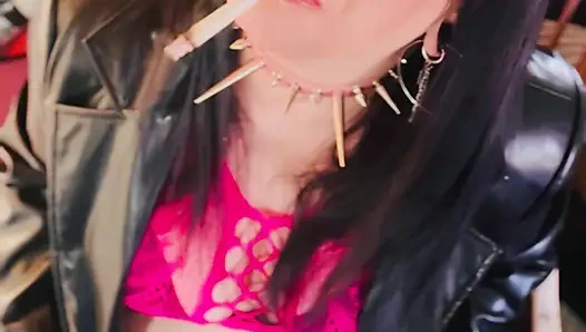 Leather Coat & Tip To Taiing Cigarettes With The British Stunner, Tina Snua. High Heels Smoking Smoker Smokes