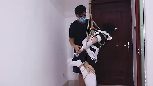 Whh02 - a Chinese Girl Wearing White Stockings and Blindfolded, Bound by Ropes Vibrates to Orgasm