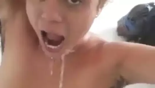 Sexy Latina Doing Watersports In Bedroom