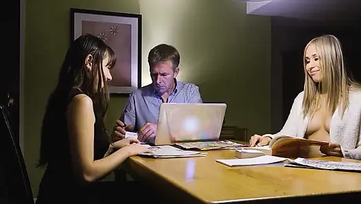 Suited Dom Takes Two Collared Sluts In Hardcore Threesome